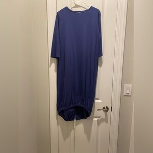 Zara Navy Cotton Midi Hi/Lo Dress W/Rope Bottom Adjustable Bottom Sz M Cute